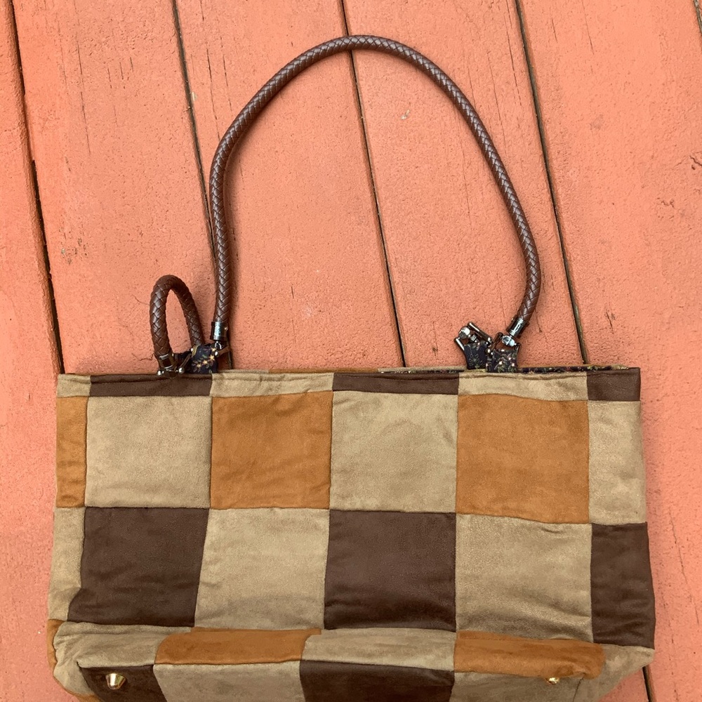 Faux Suede Patchwork lined Tote